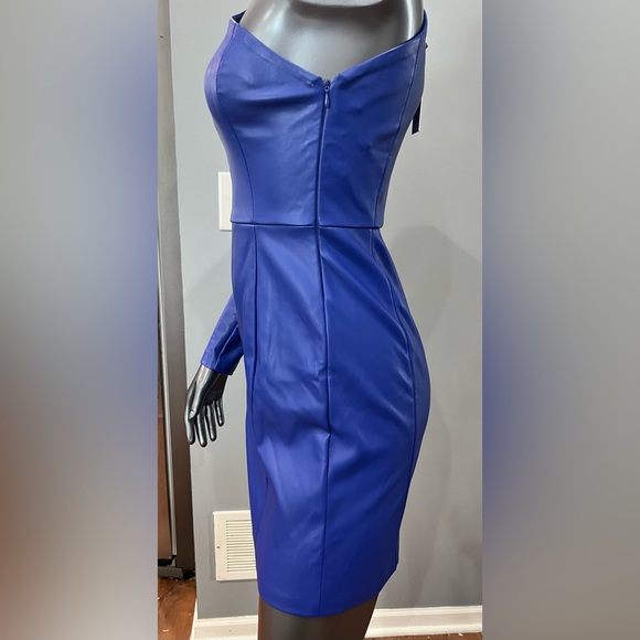 NWT STEVE MADDEN "The Faye" Blue One Long Sleeve Vegan Leather Mini Dress- S - Picture 3 of 15